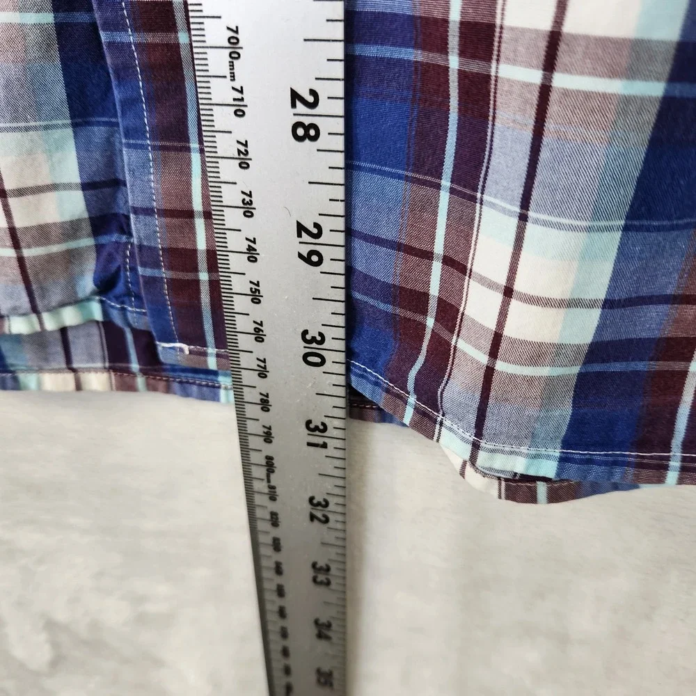 Banana Republic Soft Wash Plaid‎ Short Sleeve Button Down Shirt Blue Mens Large